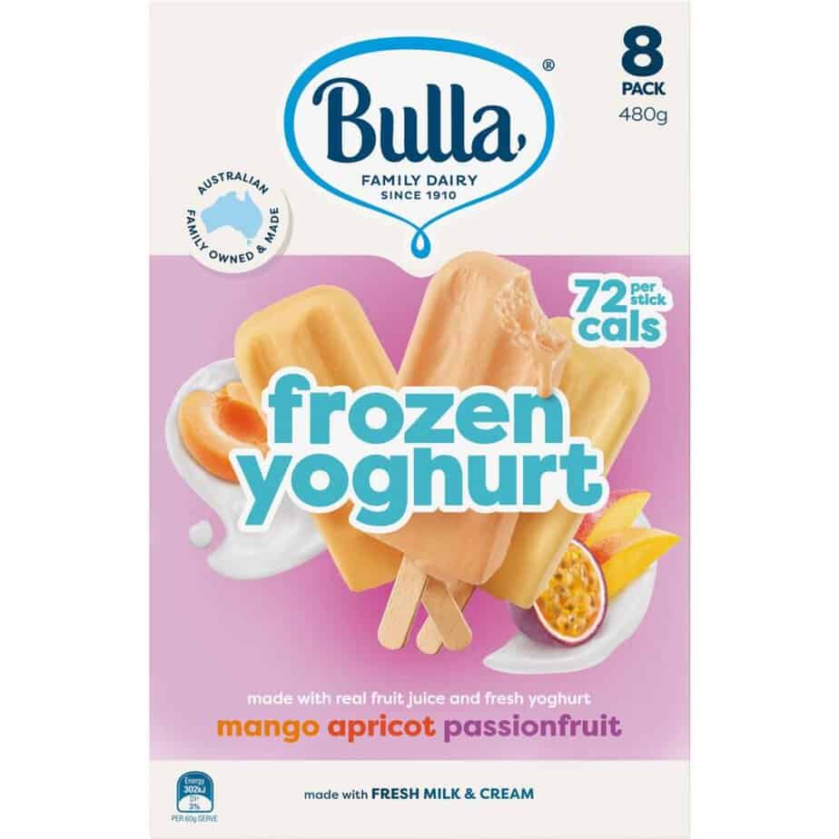 Bulla Frozen Yogurt Mango Apricot Or Passionfruit Dessert Sticks 8 Pack